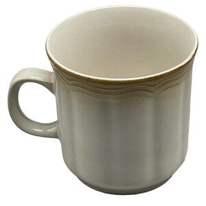 stone ware coffee cup tan brown striped ruffled 4x3" dishwasher oven READ